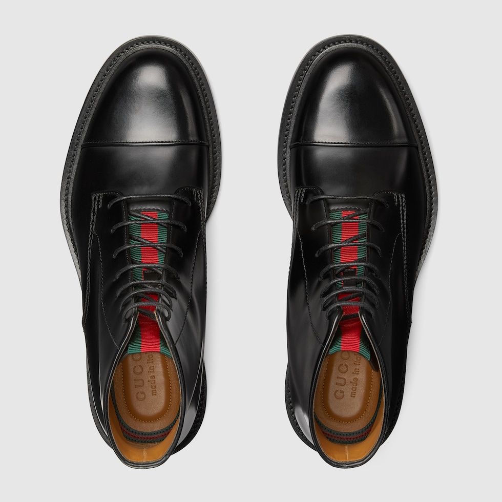 ウェブ ストライプ付き メンズ レースアップブーツ ・ブラック