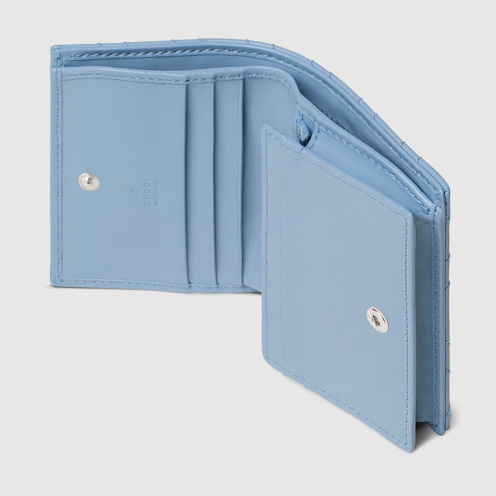 良品✨GUCCI Compact Wallet Leather Navy Vintage Gucci Bamboo Navy Blue Pebbled Leather Compact