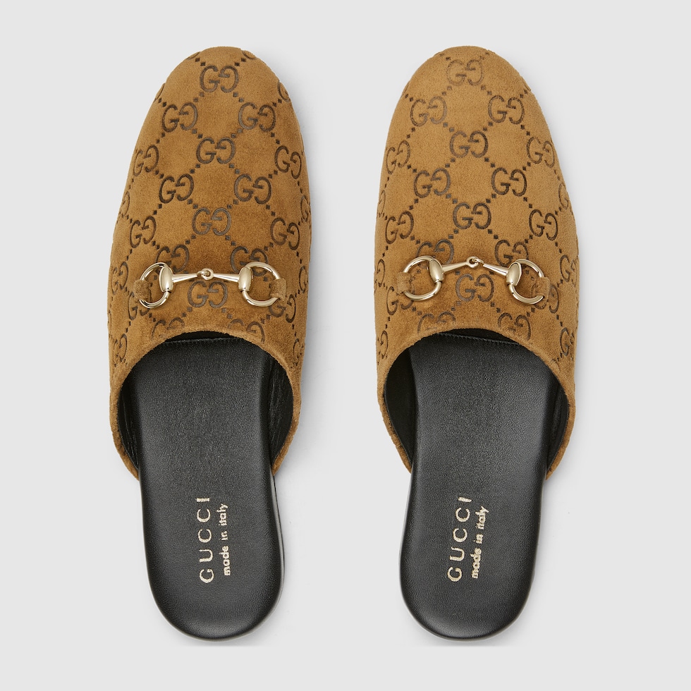 25新作 グッチ ホースビット付き ウィメンズ ミュール スエード ホースビット付き ウィメンズ ミュールブラウン GGスエード