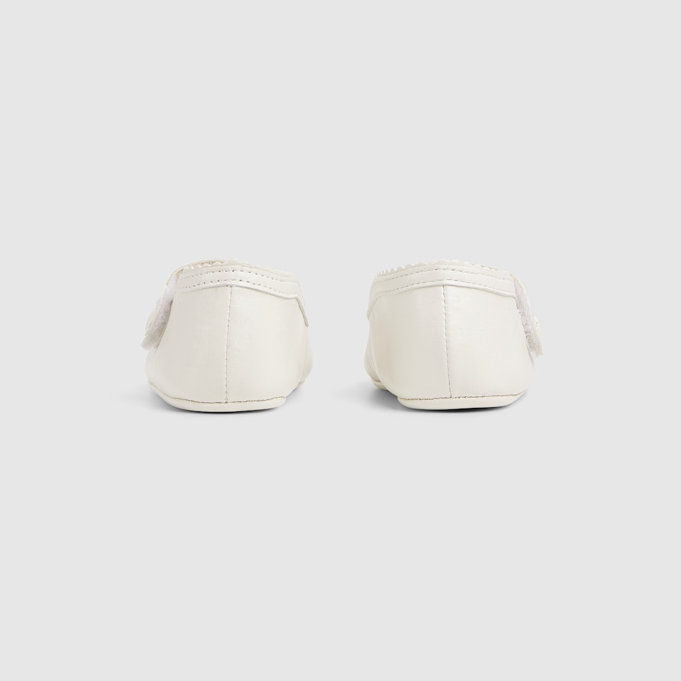 Baby ballet flats with Double G in off white leather | GUCCI® US