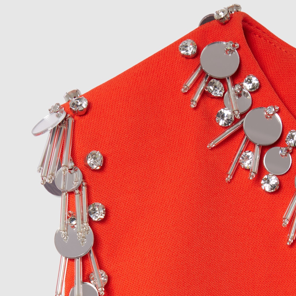 Crêpe wool silk top with embroidery in bright orange | GUCCI® US