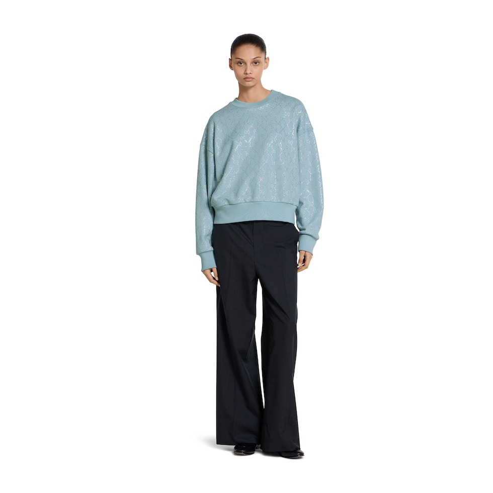 トップス juemi GUCCIMAZE TECHGEAR C/N SWEAT GG lamé jacquard top in ivory and blue | GUCCI® US