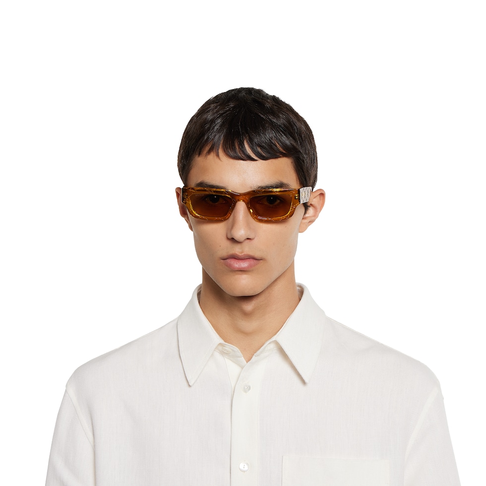 Rectangular frame sunglasses in yellow | GUCCI® US