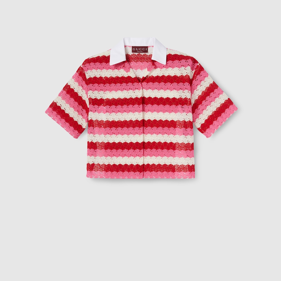 GG macramé shirt in red and pink | GUCCI® FI