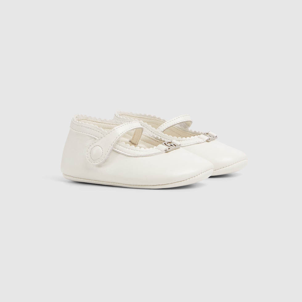 Baby ballet flats with Double G in off white leather | GUCCI® US