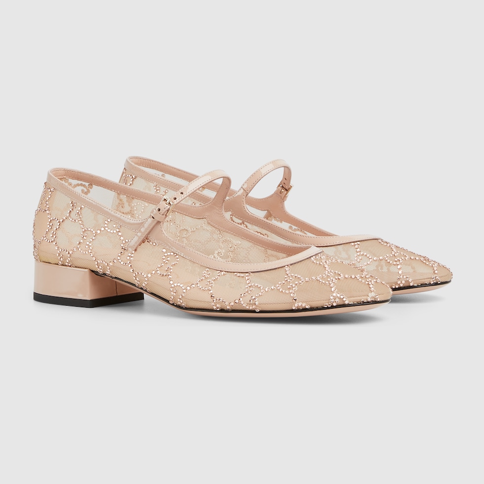 GG CRYSTALS SLINGBACK BALLET METALLIC GOLD CALFSKIN