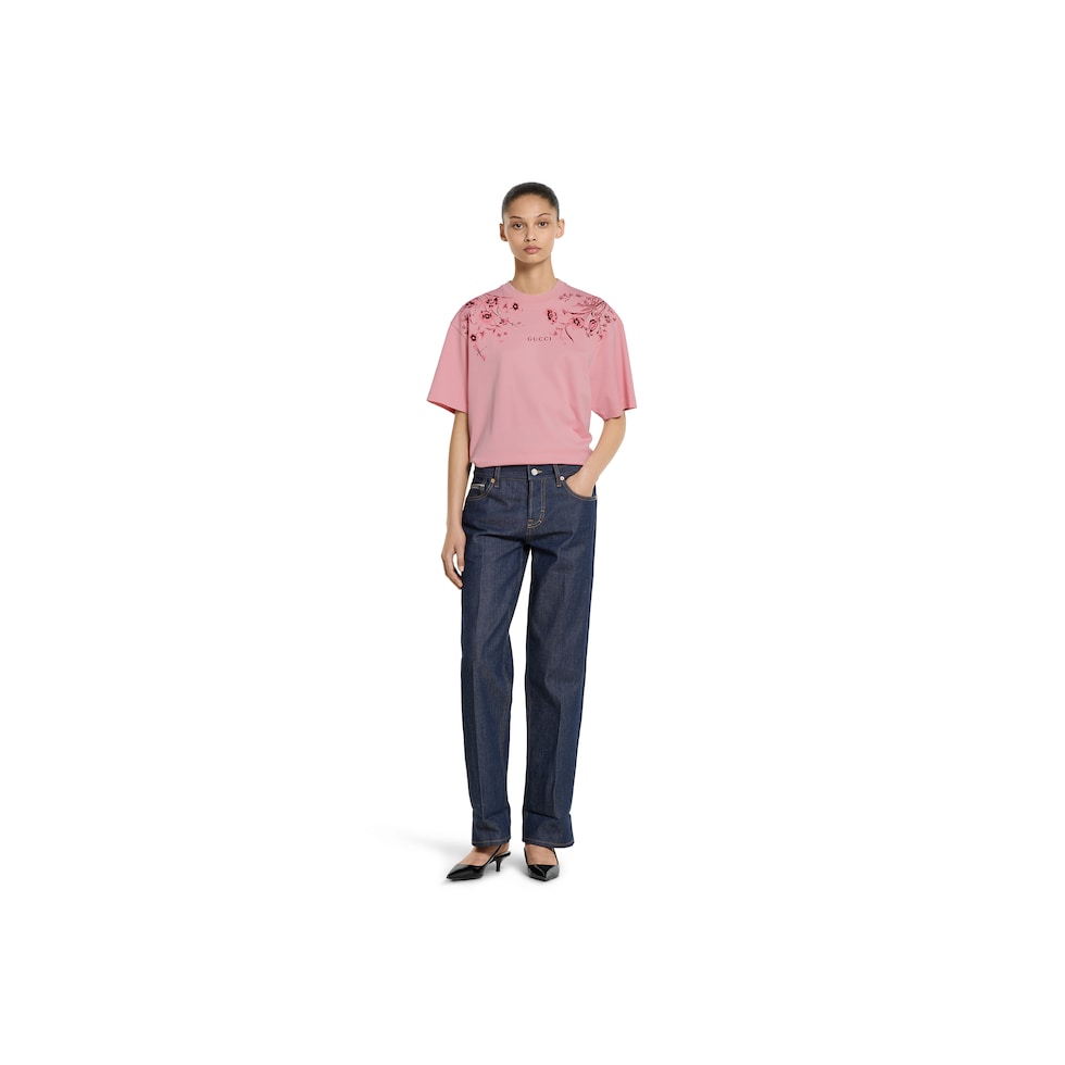 Soft cotton jersey T-shirt with print in pink | GUCCI® US