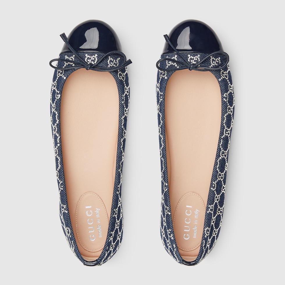 Women's GG crystal ballet flat in dark blue GG crystal denim | GUCCI CA