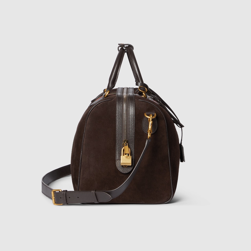 Gucci Savoy medium duffle bag in dark brown suede | GUCCI® US