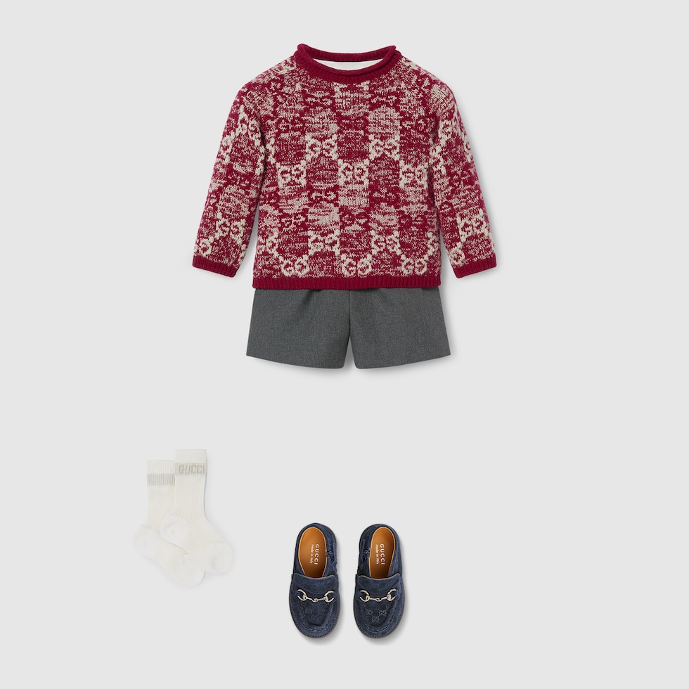 Baby GG wool jacquard sweater in bordeaux | GUCCI® US