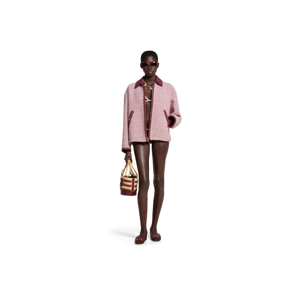 25新作 グッチ ダイヤモンド コットンブークレ ジップジャケット Diamond cotton bouclé zip jacket in pink and burgundy