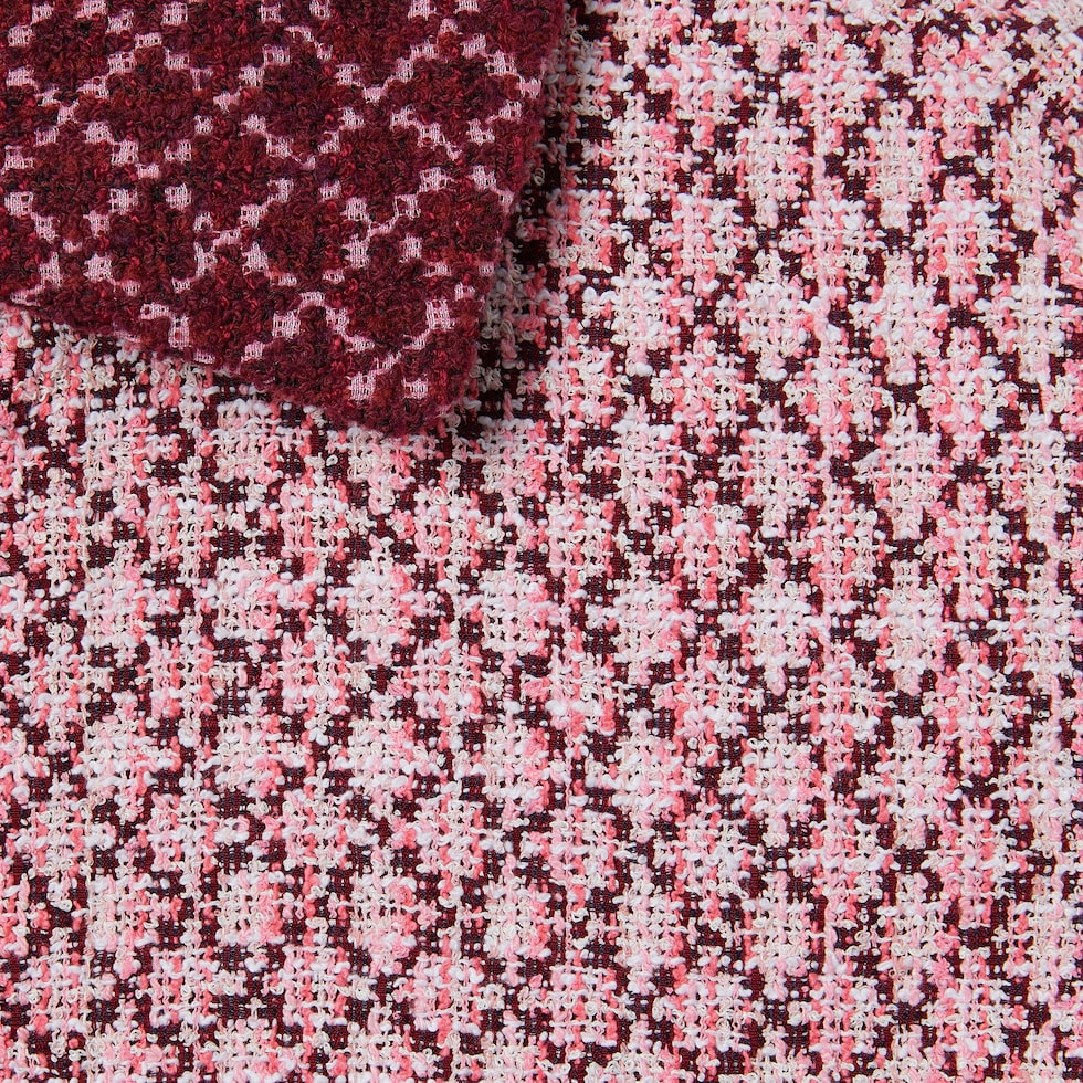 Diamond cotton bouclé zip jacket in pink and burgundy