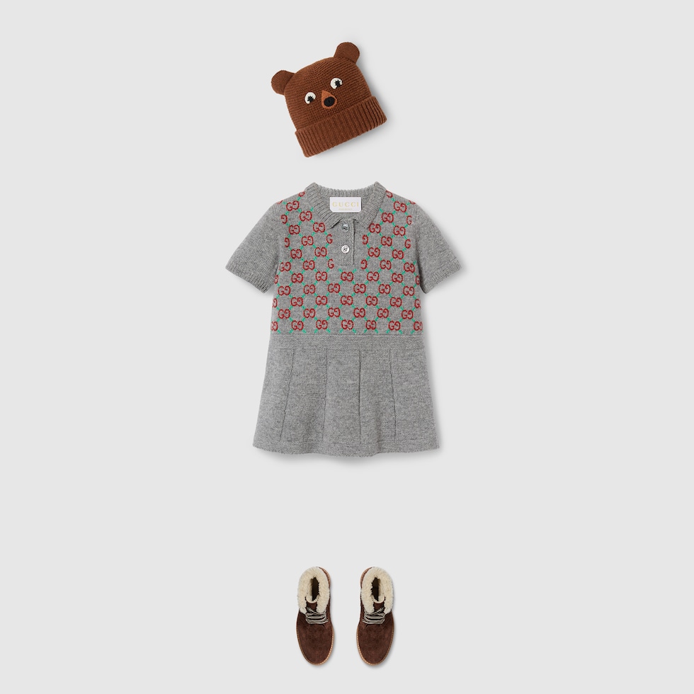 Baby Wool Dress With Embroidery In Grey GUCCI US baby-wool-dress-with-embroidery-in-grey-gucci-us