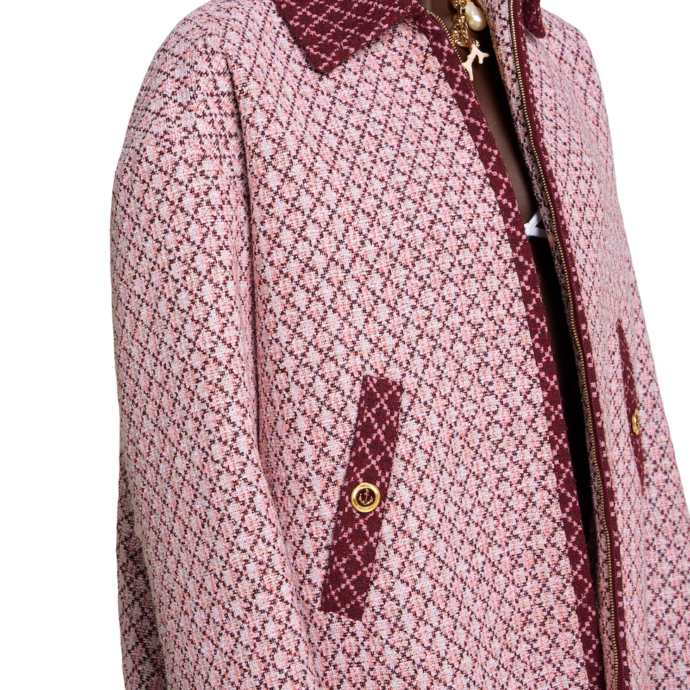 Diamond cotton bouclé zip jacket in pink and burgundy