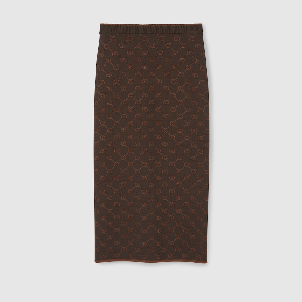 Stretch GG jacquard skirt in dark brown | GUCCI® US