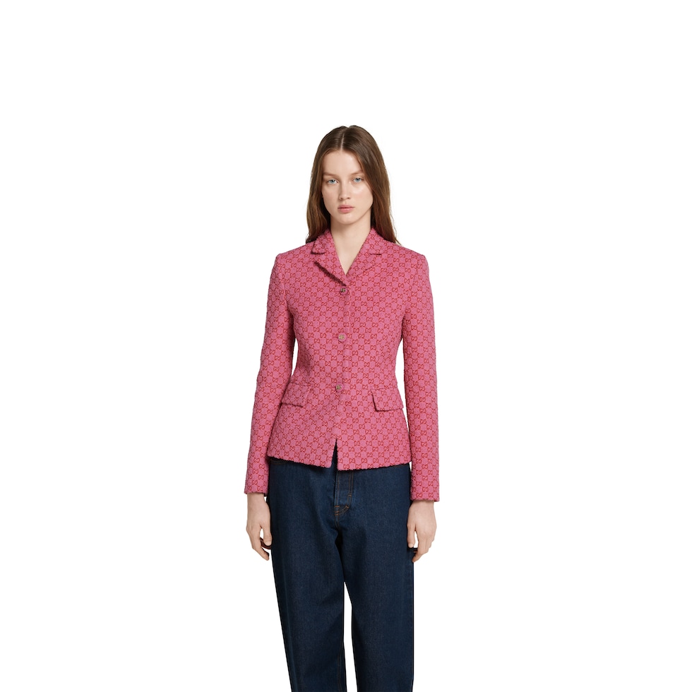 GG cotton bouclé jacket in pink and red | GUCCI® US