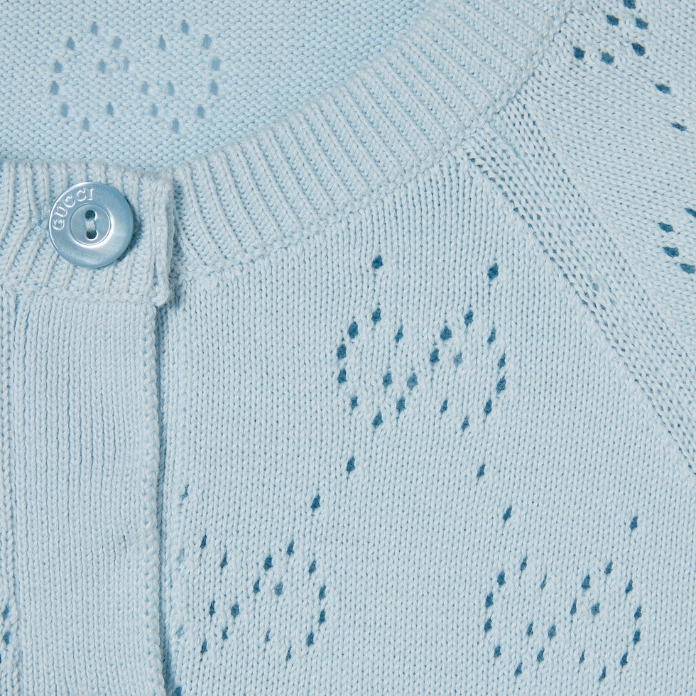 注目の新作♪【GUCCI】コットンピケ ニット カーディガン GG cotton cardigan in pale blue | GUCCI® US