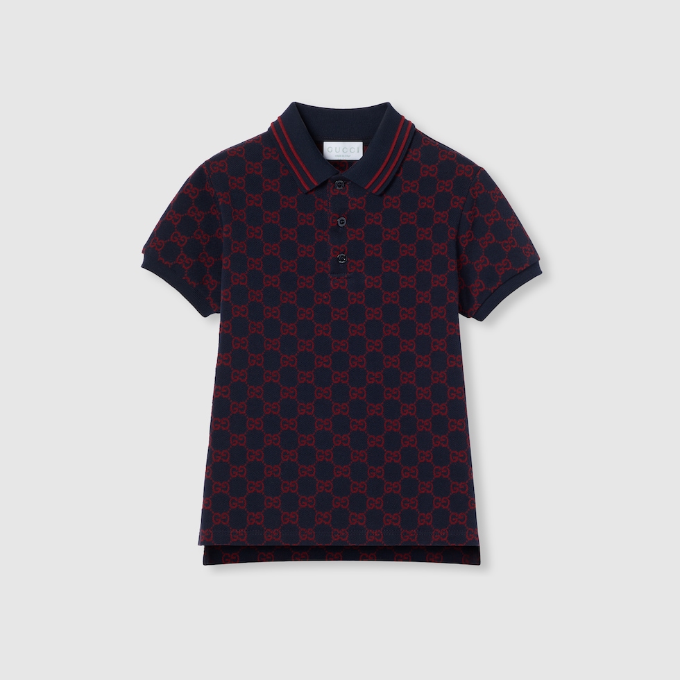Children's GG cotton polo shirt in blue and red | GUCCI® US