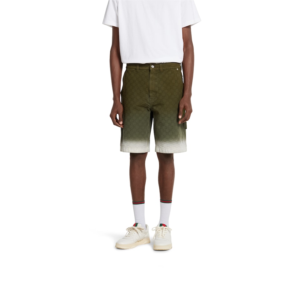Bleached GG cotton denim jacquard shorts in gradient forest