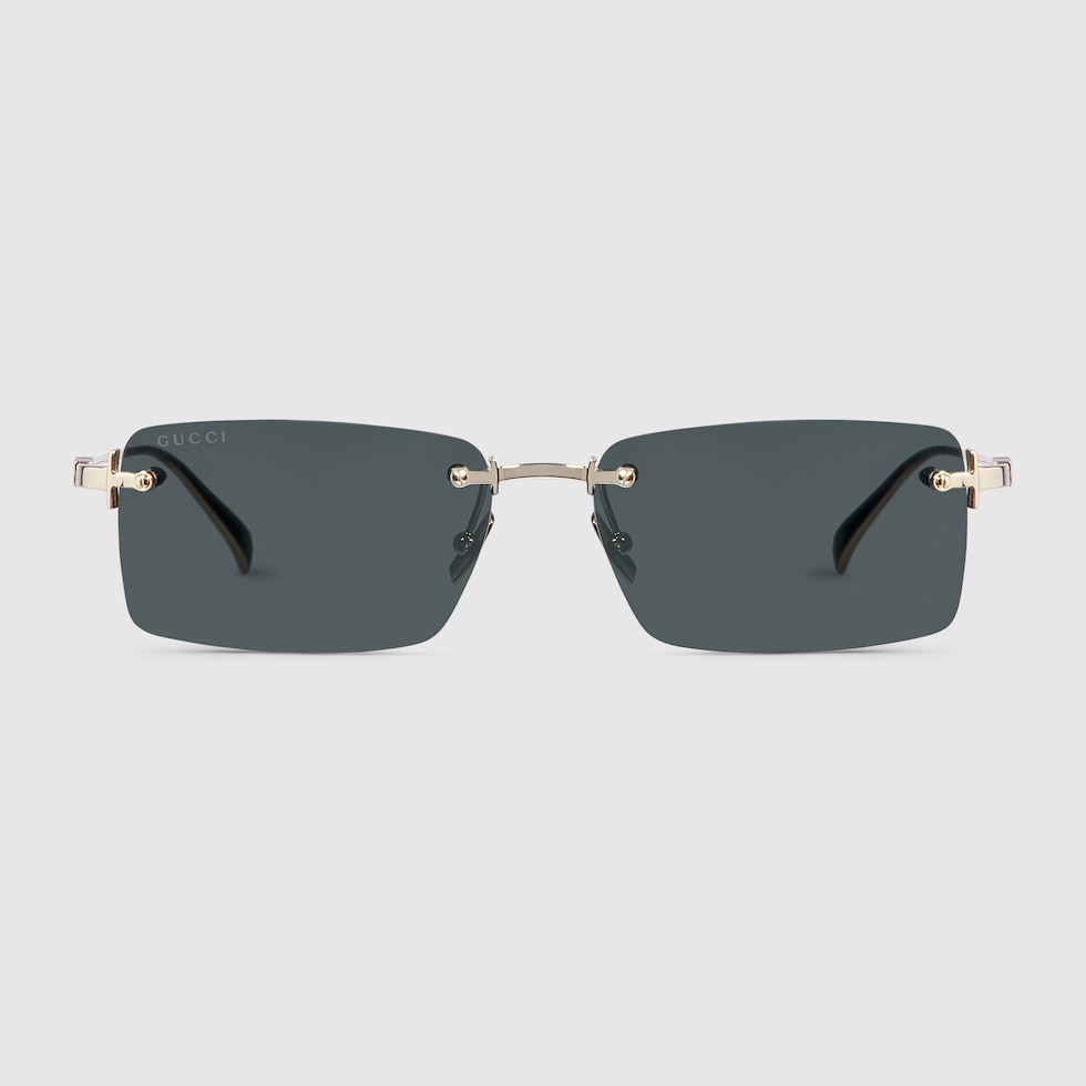 【関税&送料込】Gucci Rectangular Sunglasses In l Rectangular-frame sunglasses in yellow gold-toned metal