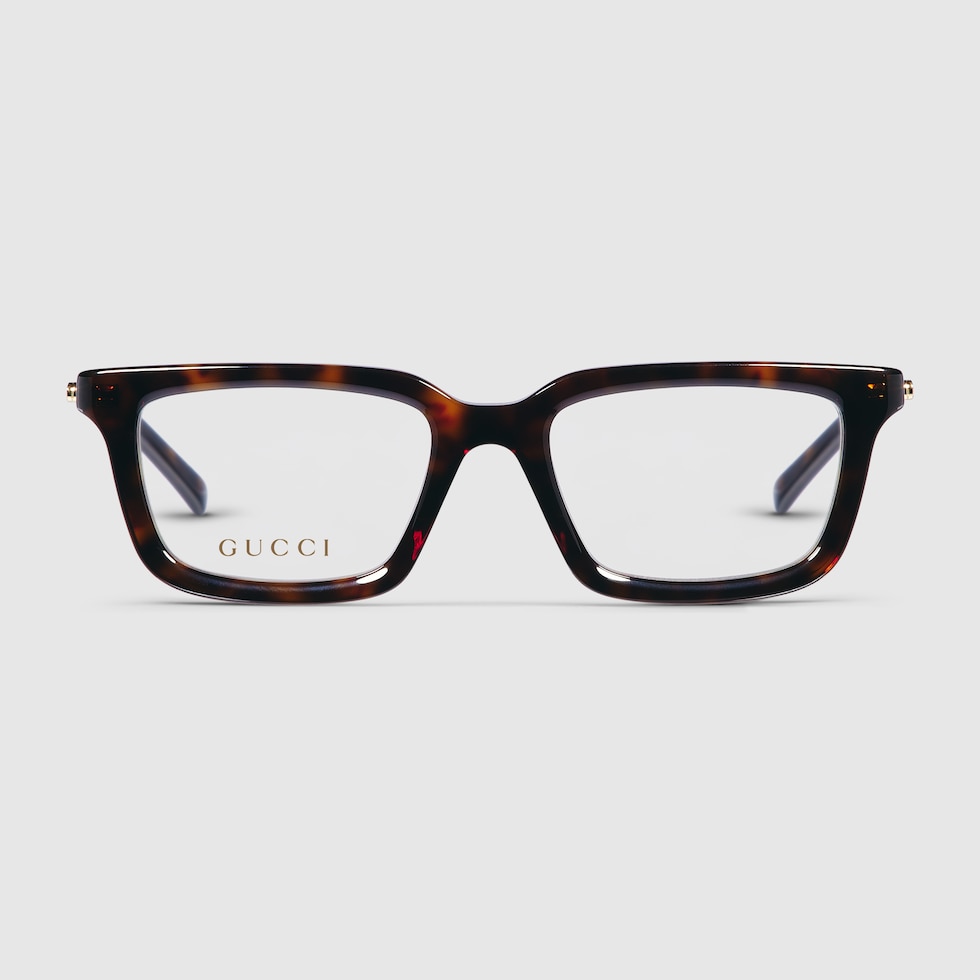 Rectangular optical frame in dark brown tortoiseshell | GUCCI® US