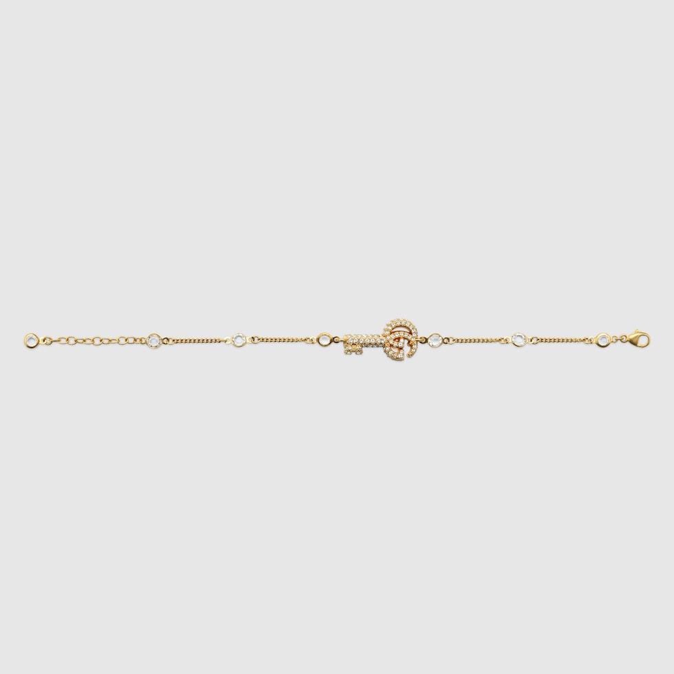 Double G key bracelet with crystals in gold finish | GUCCI® US