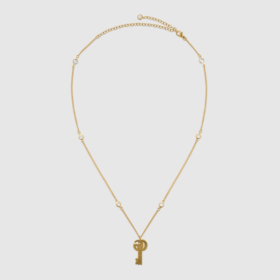 [GUCCI]* Double G key with crystals *ダブルG KEYネックレス Double G key necklace with crystals in gold finish | GUCCI® US