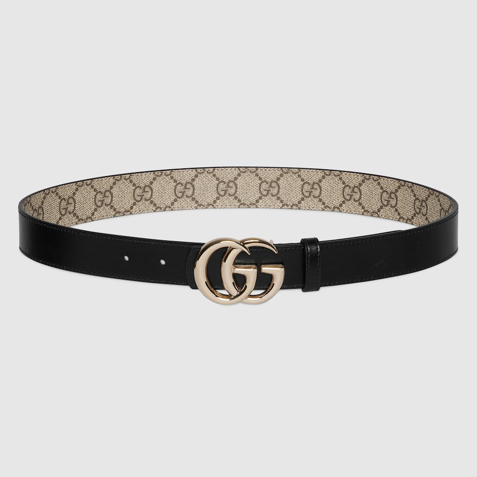Reversible GG Marmont belt in beige Supreme and black