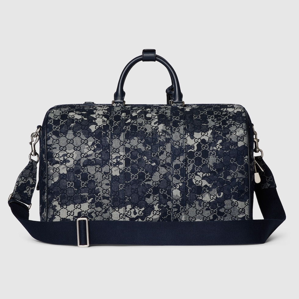 GG denim duffle bag in dark blue GG denim | GUCCI® US GG denim duffle bag in dark blue GG denim | GUCCI® US