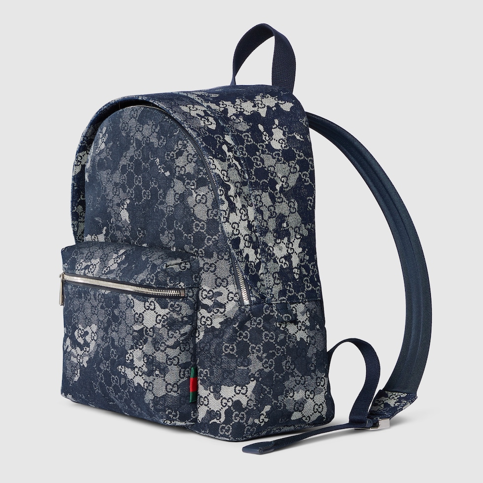 GG denim large backpack in dark blue GG denim | GUCCI® US