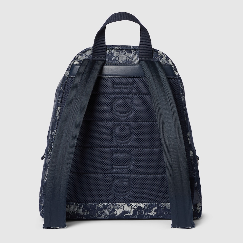 GG denim large backpack in dark blue GG denim | GUCCI® US
