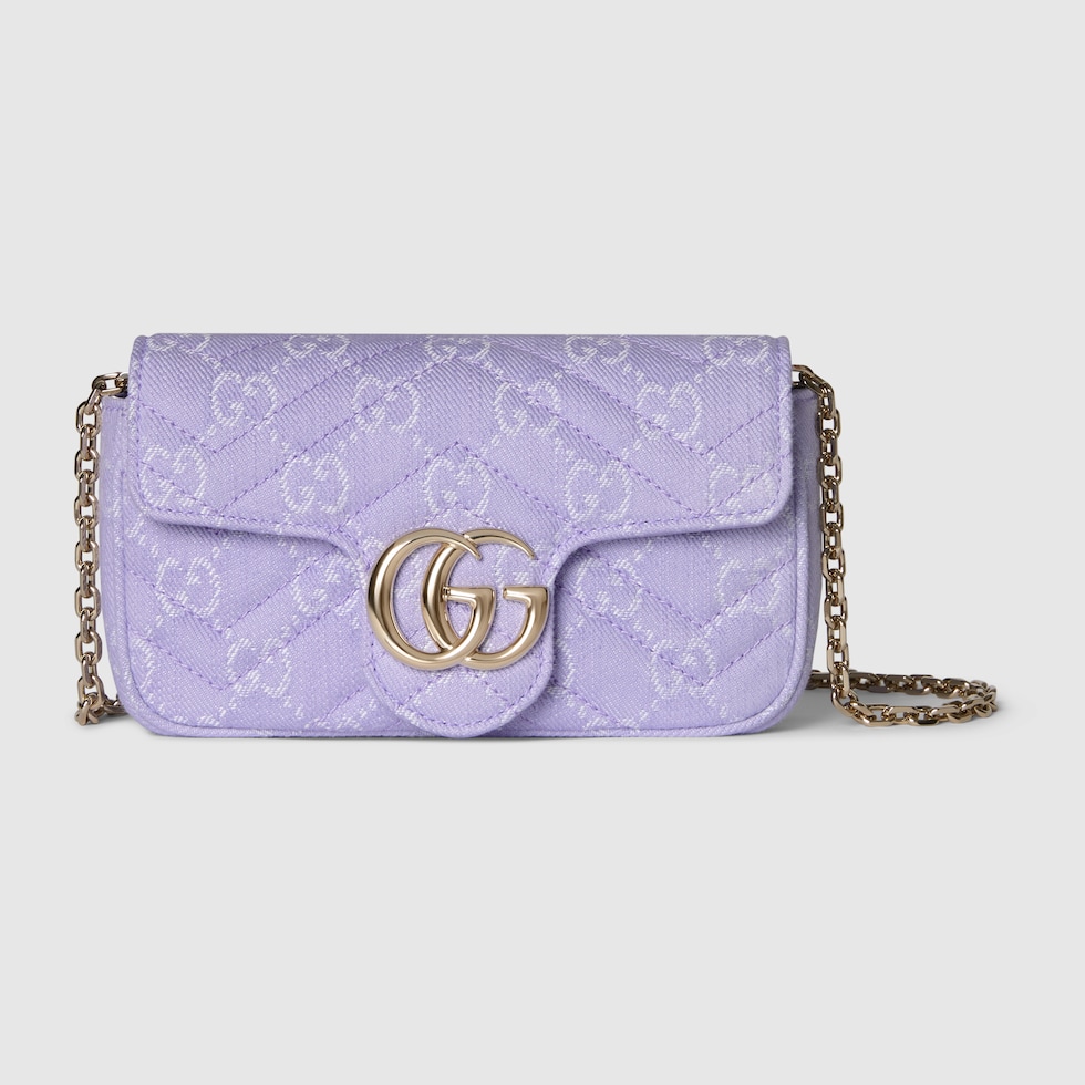 GG Marmont mini shoulder bag in lilac and white GG denim