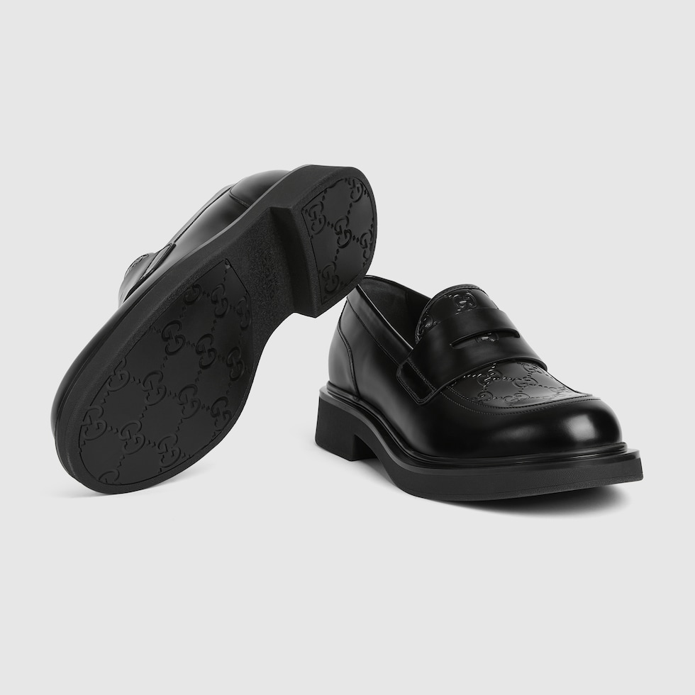 Mocassino uomo con dettaglio GG in pelle nera | GUCCI® DE