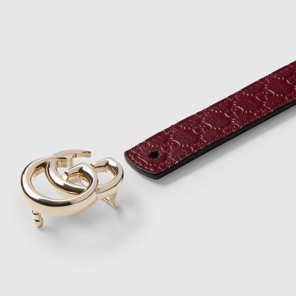 ダブルG リバーシブル スリムベルト ・グッチ ロッソ アンコーラ（深い