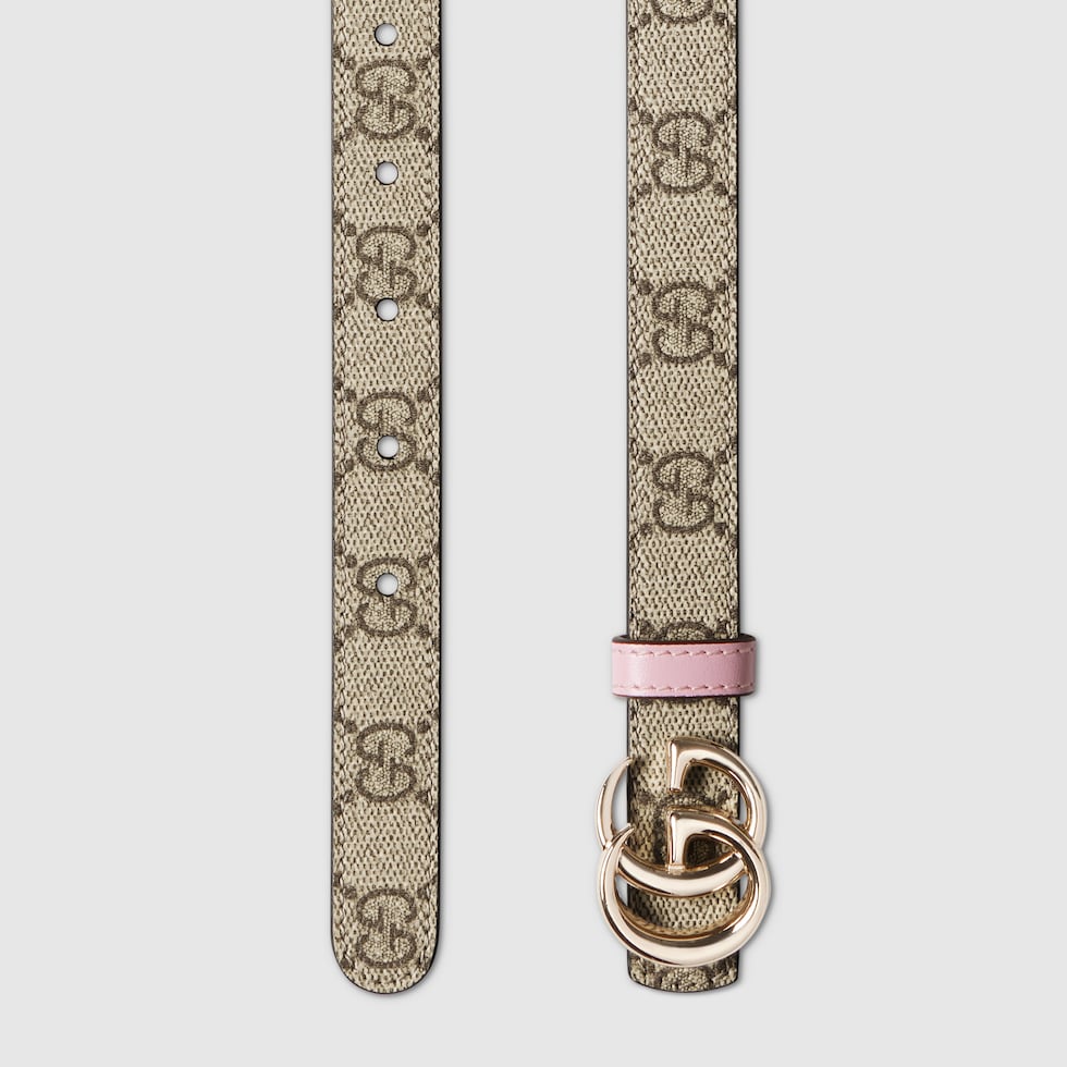 Reversible GG Marmont thin belt in beige GG Supreme and pink