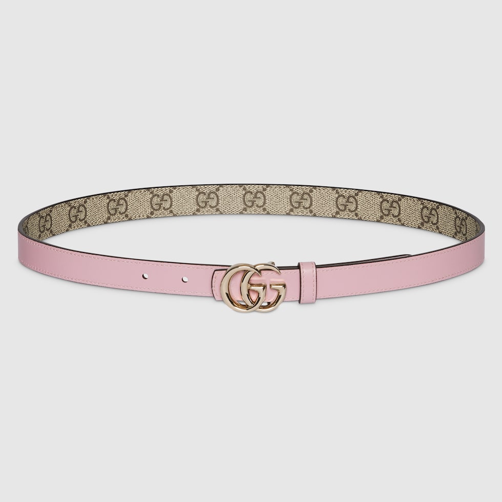 Reversible GG Marmont thin belt in beige GG Supreme and pink