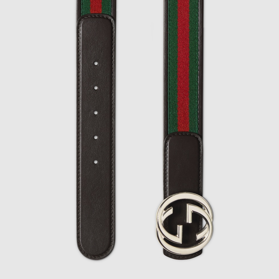 Reversible belt with Interlocking G buckle in green, red and brown