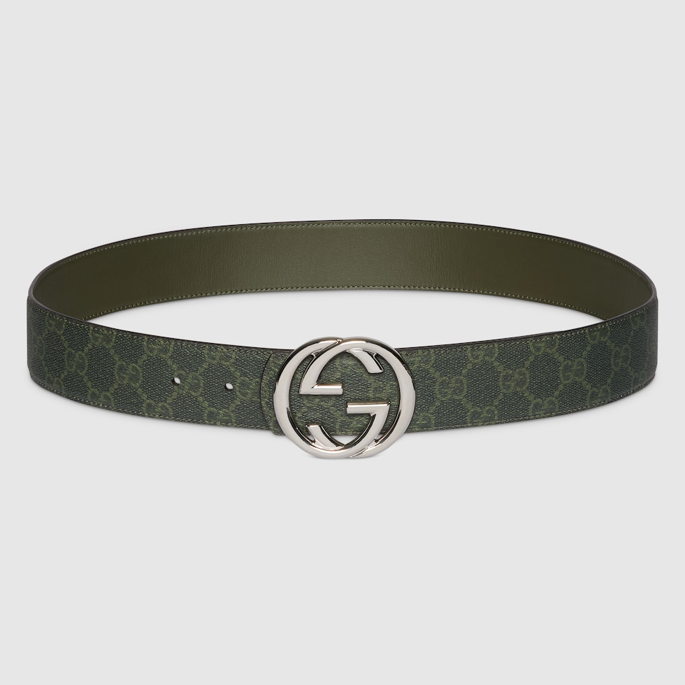 GUCCI Original GG fabric belt スリムベルト Reversible GG Monogram belt in forest green GG fabric