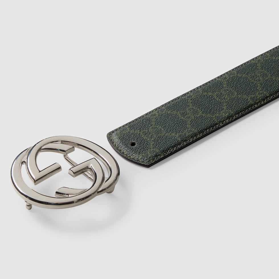 GUCCI Original GG fabric belt スリムベルト Reversible GG Monogram belt in forest green GG fabric