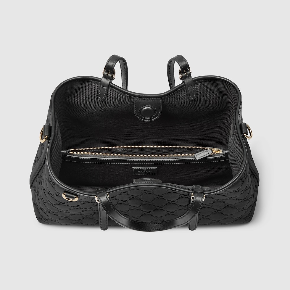 GG Emblem medium tote bag in black leather | GUCCI® US