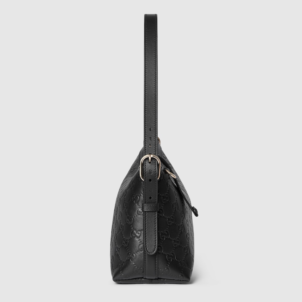 GUCCI GGエンブレム ミディアム ショルダーバッグ【関税送料込】 GGエンブレム〕ミディアム ショルダーバッグブラック GGレザー
