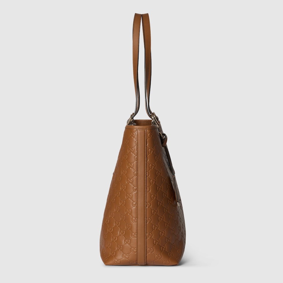 GG Emblem large tote bag in brown GG leather | GUCCI® US