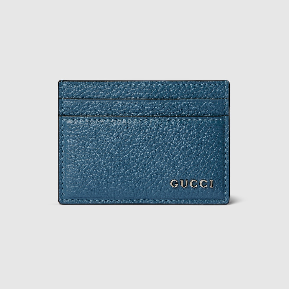 Card case with Gucci script in blue grainy leather | GUCCI® US