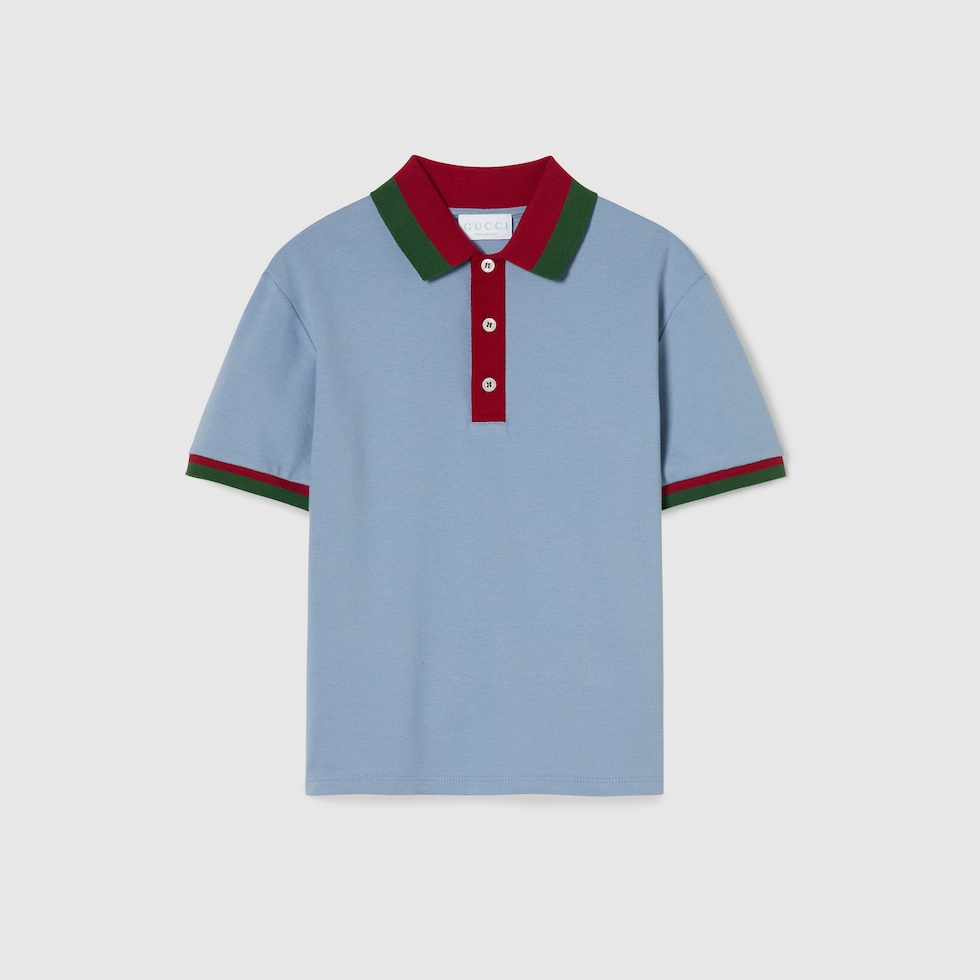 Children's cotton polo shirt in light blue | GUCCI® US