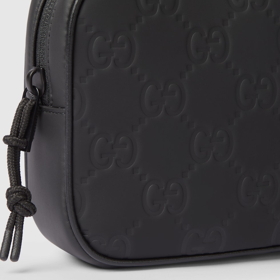 GUCCI ブラックレザーメッセンジャーバッグ 超新作】 メッセンジャーバッグブラック ミディアム ジャンボGG