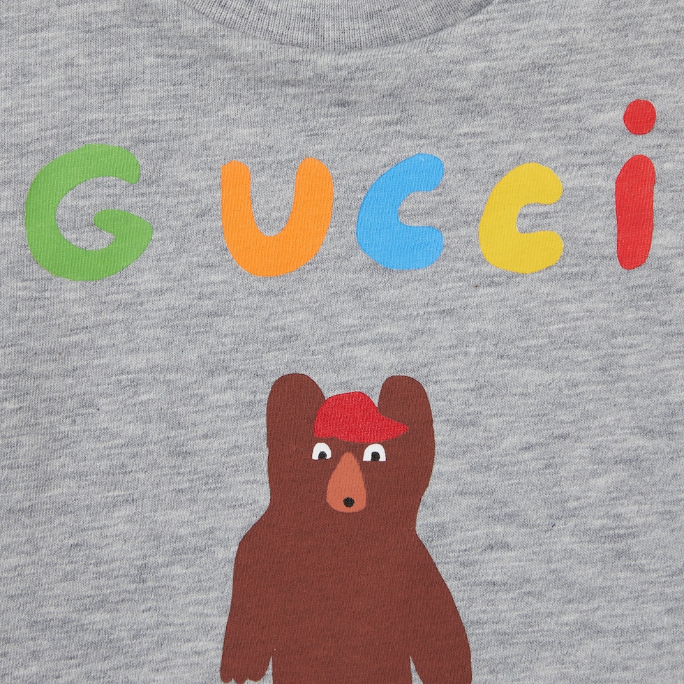Baby cotton T-shirt with print in light grey | GUCCI® US