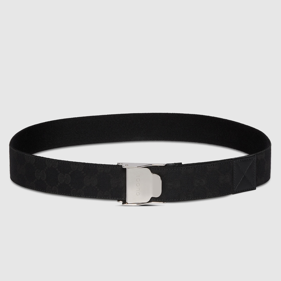 Belt with lift buckle in black GG canvas GUCCI® AT