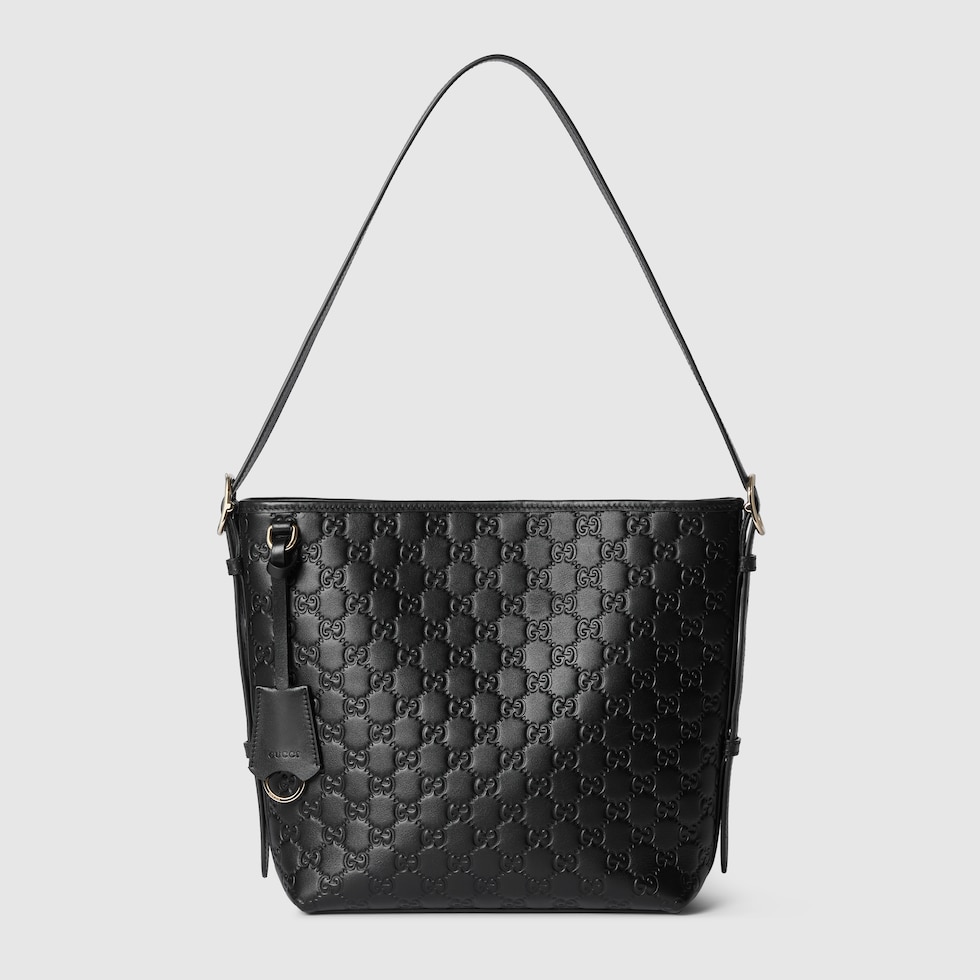 GUCCI ONE SHOULDER BAG GG柄 BLACK Pre-Owned Black GG Supreme Canvas Studded Square Shoulder