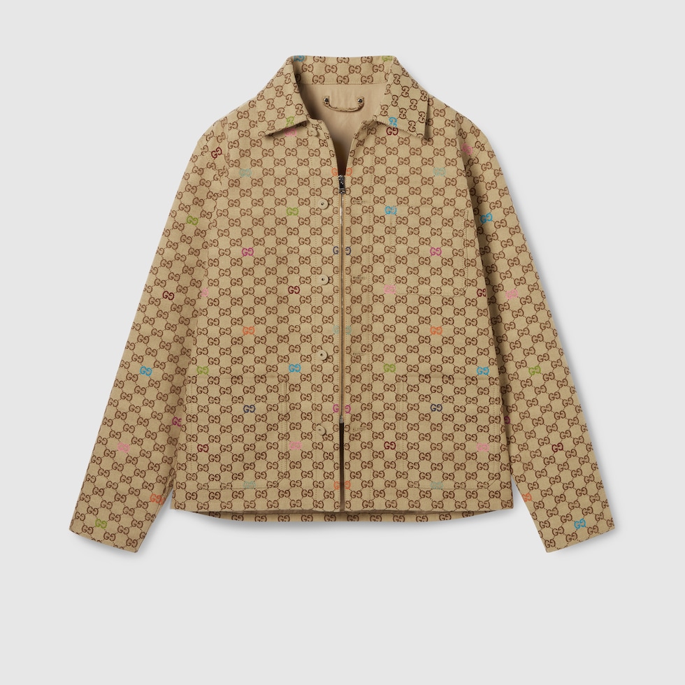 GG canvas jacket in camel and dark brown | GUCCI® CA
