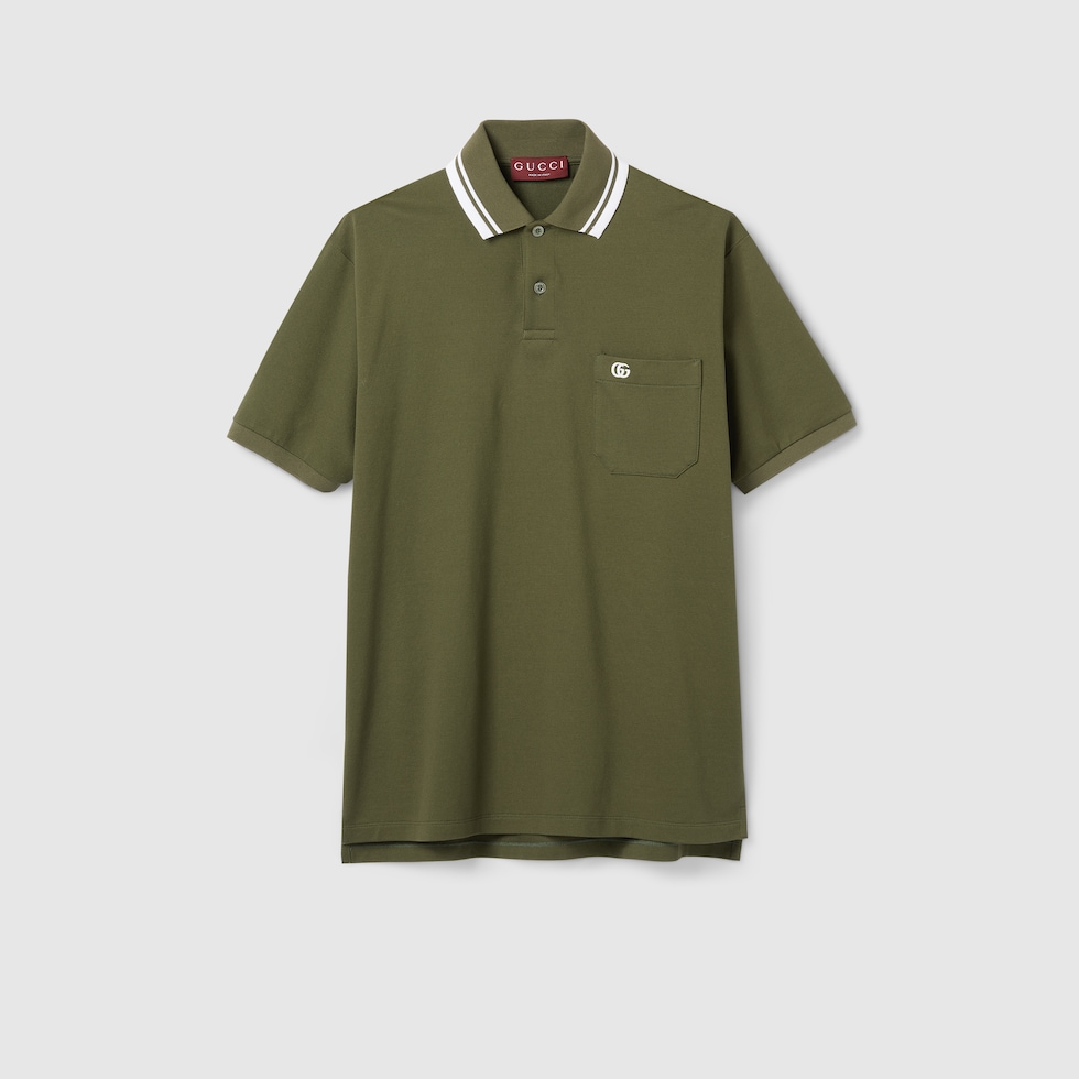 ★GUCCI★コットン ピケ ポロ シャツ GG cotton piquet polo shirt in grey and white | GUCCI® US